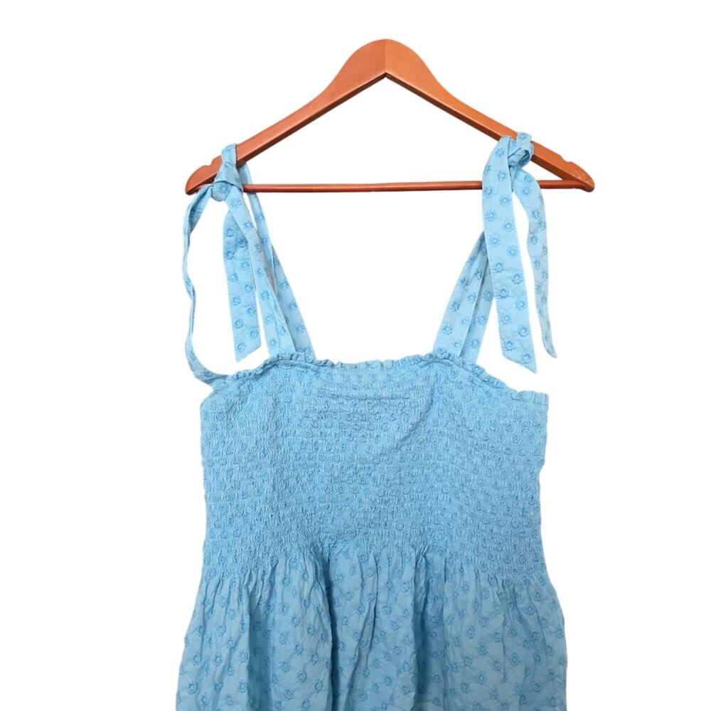 Kate Spade Blue Floral Smocked Peplum Tie-Shoulder Top Size L - Picture 3 of 8